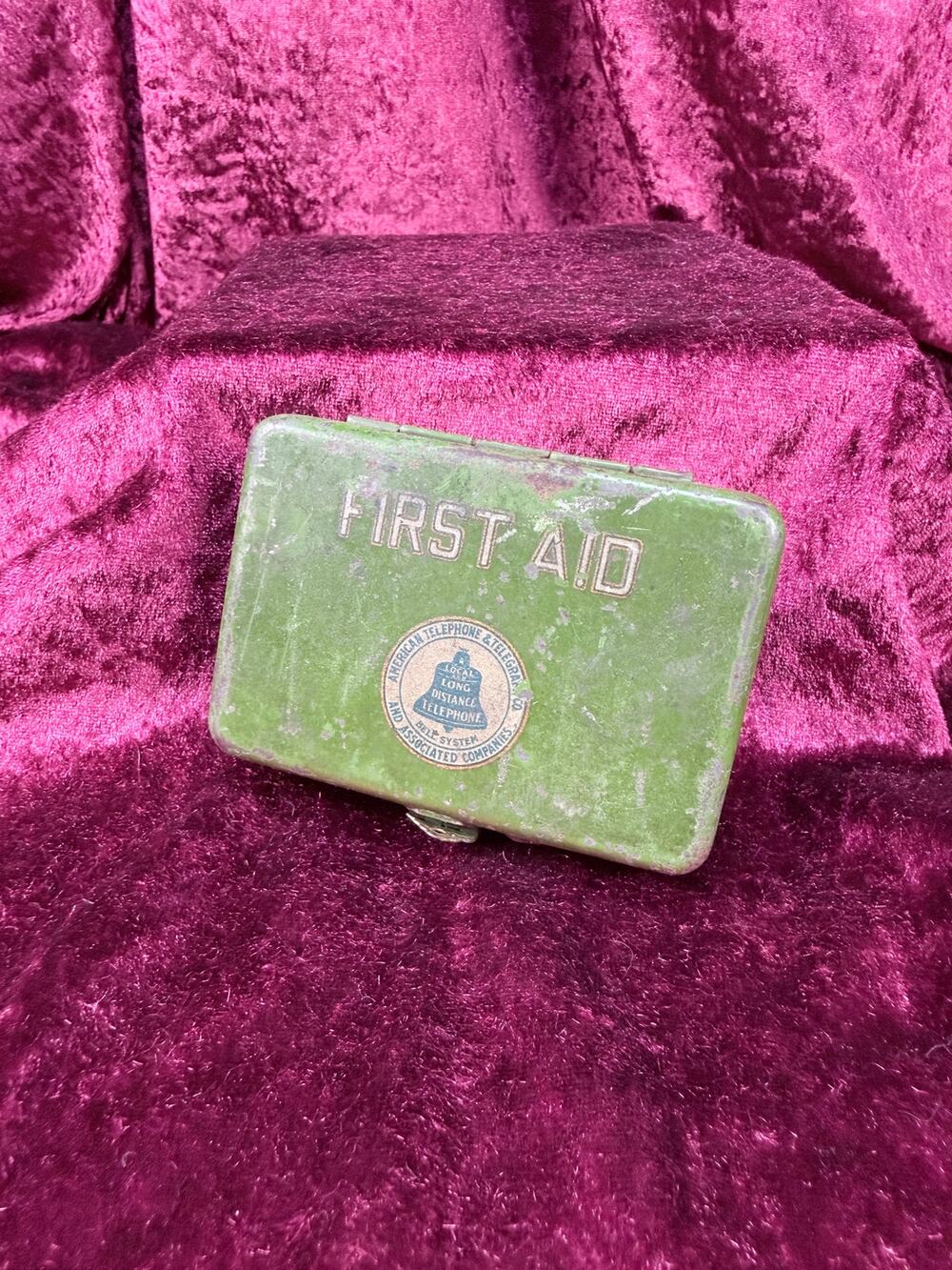 VTG Collectible Metal First Aid Kit Bell System Telephone Company Medical Tin